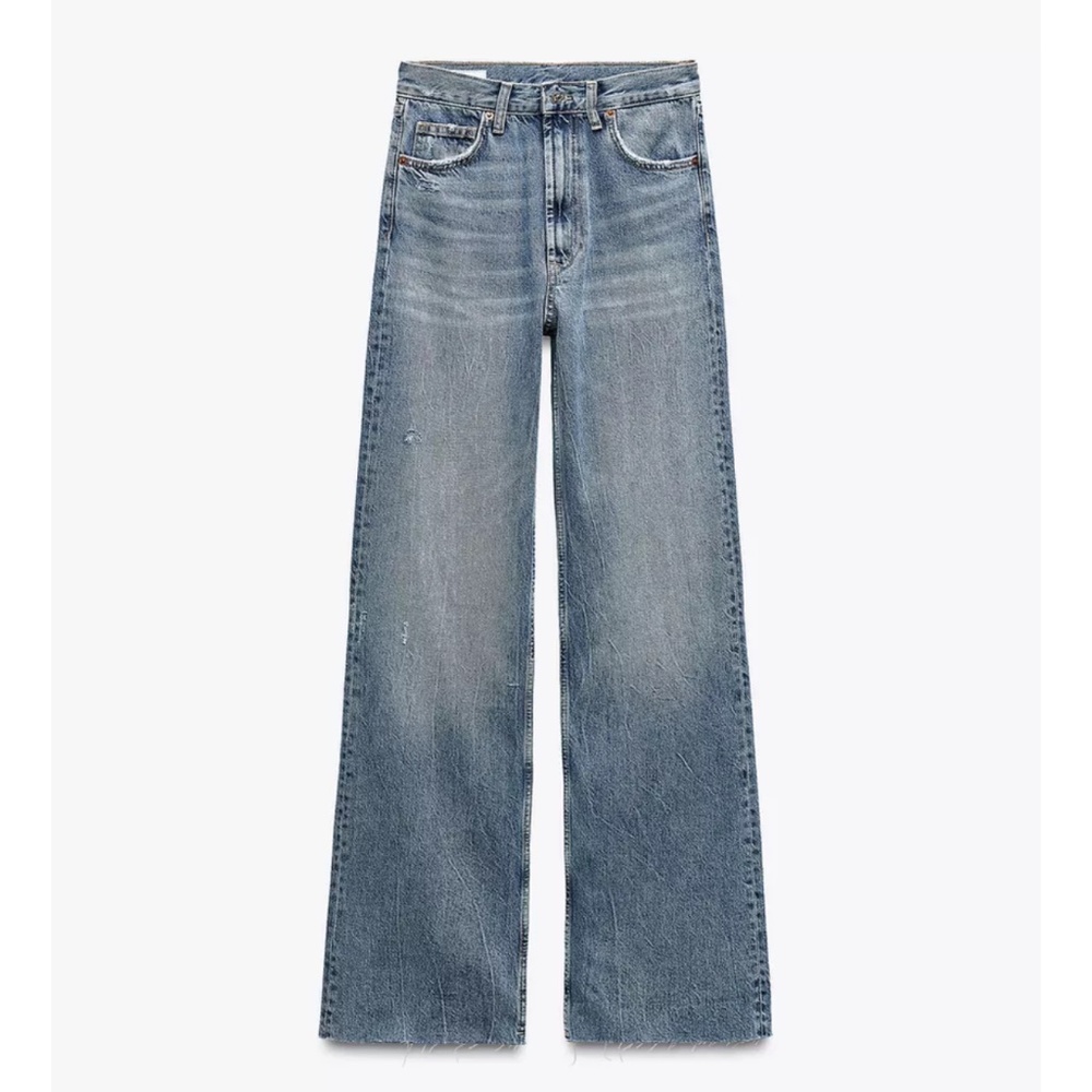 ZARA FULL LENGTH TRF HIGH RISE WIDE LEG JEANS sz 25